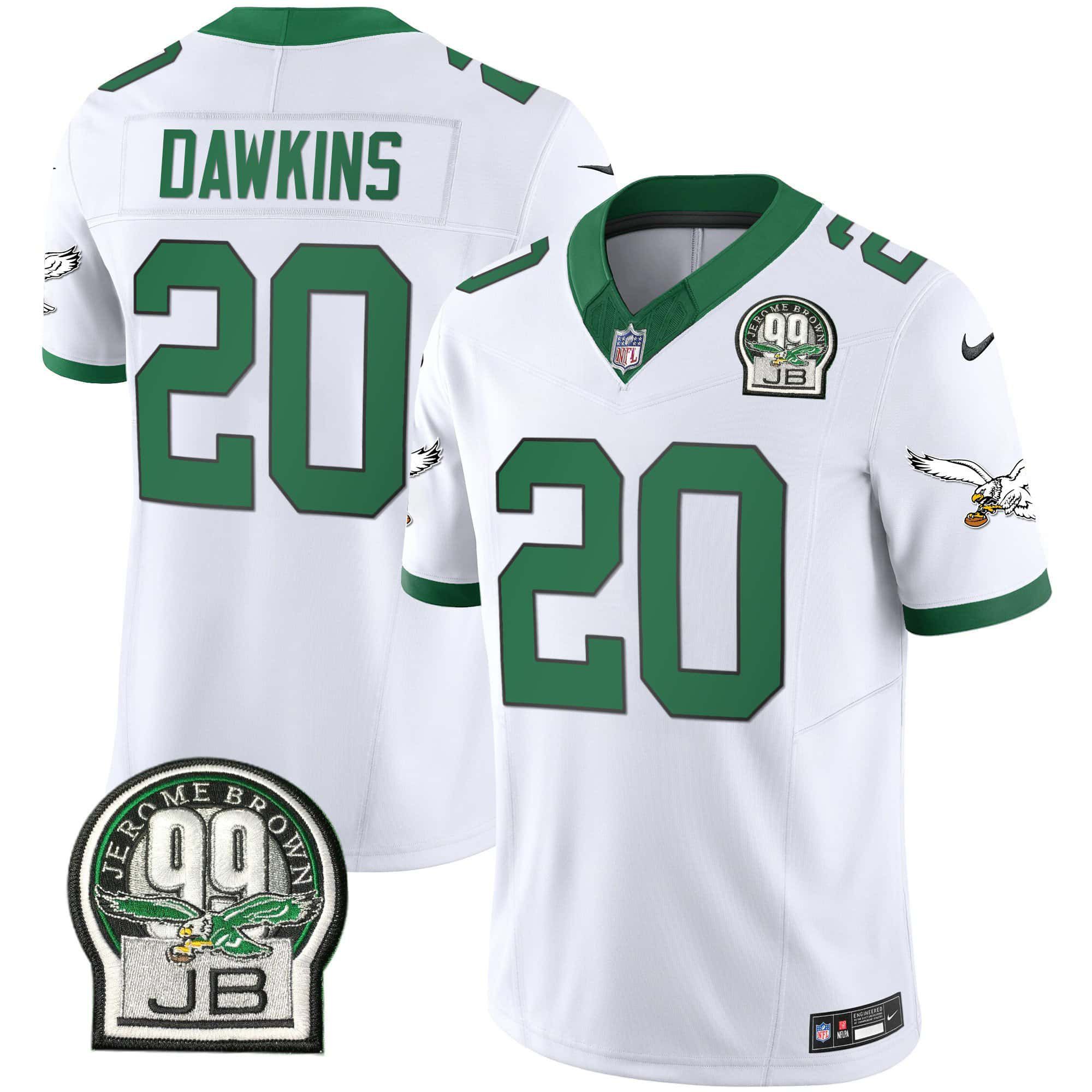 Men Philadelphia Eagles #20 Dawkins White 2024 Nike Jerome Brown Patch Alternate Limited NFL Jersey